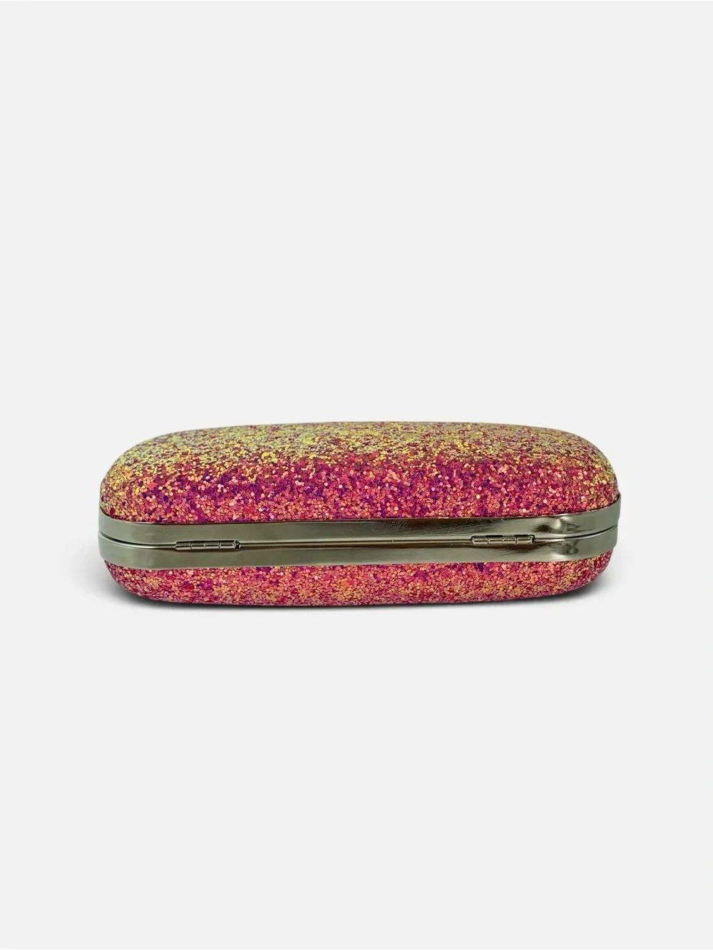 Pink Glitter Ring-Clasp Evening Clutch with Chain